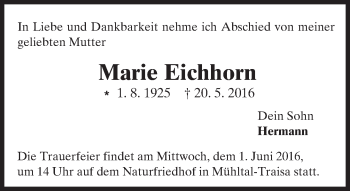 Traueranzeige von Marie Eichhorn von Trauerportal Echo Online