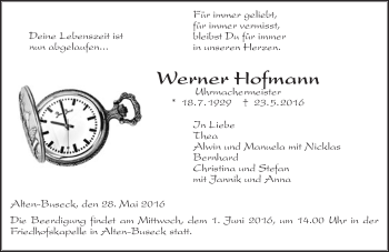 Traueranzeige von Werner Hofmann von  Gießener Anzeiger