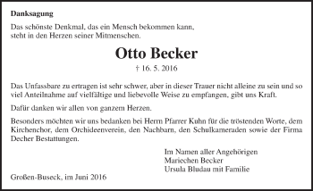 Traueranzeige von Otto Becker von  Gießener Anzeiger