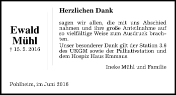 Traueranzeige von Ewald Mühl von  Gießener Anzeiger