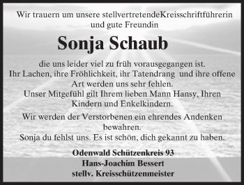 Traueranzeige von Sonja Schaub von Trauerportal Echo Online