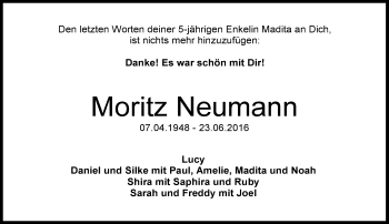 Traueranzeige von Moritz Neumann von Trauerportal Echo Online