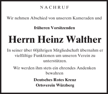 Traueranzeige von Heinz Walther von Trauerportal Echo Online