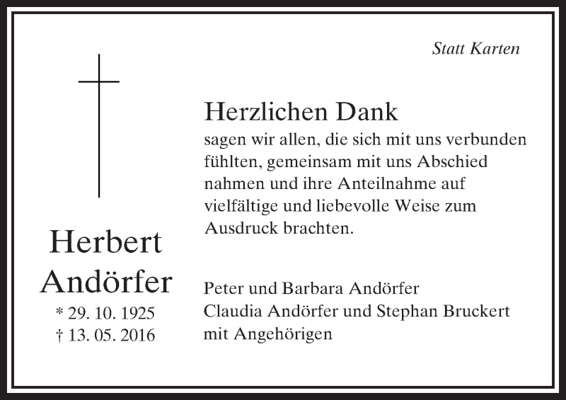  Traueranzeige für Herbert Andörfer vom 18.06.2016 aus  Usinger Anzeiger