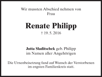 Traueranzeige von Renate Philipp von  Wiesbaden komplett