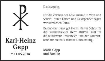 Traueranzeige von Karl-Heinz Gepp von  Allgemeine  Zeitung Ingelheim-Bingen