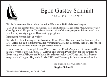 Traueranzeige von Egon Gustav Schmidt von Trauerportal Rhein Main Presse