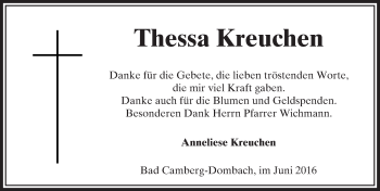 Traueranzeige von Thessa Kreuchen von  Camberger Anzeiger