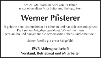 Traueranzeige von Werner Pfisterer von  Wormser Zeitung
