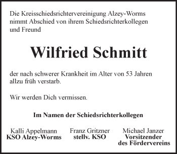 Traueranzeige von Wilfried Schmitt von Trauerportal Rhein Main Presse