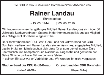 Traueranzeige von Rainer Landau von Trauerportal Echo Online