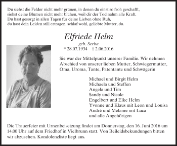 Traueranzeige von Elfriede Helm von Trauerportal Echo Online