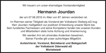 Traueranzeige von Hermann Jourdan von Trauerportal Echo Online