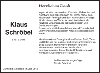 Traueranzeige von Klaus Schröbel von Trauerportal Echo Online