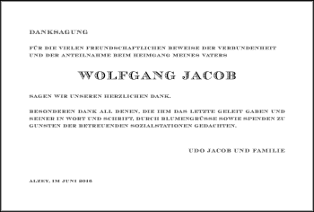 Traueranzeige von Wolfgang Jacob von Trauerportal Rhein Main Presse