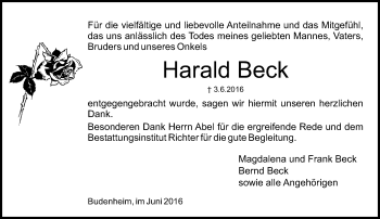 Traueranzeige von Harald Beck von Trauerportal Rhein Main Presse
