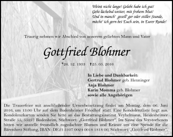 Traueranzeige von Gottfried Blohmer von  Allgemeine Zeitung Mainz