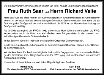 Traueranzeige von Ruth und Richard  von  Usinger Anzeiger