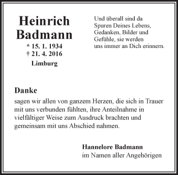 Traueranzeige von Heinrich Badmann von  Wiesbaden komplett