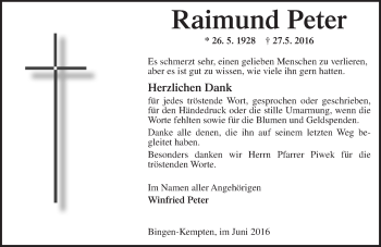 Traueranzeige von Raimund Peter von Trauerportal Rhein Main Presse