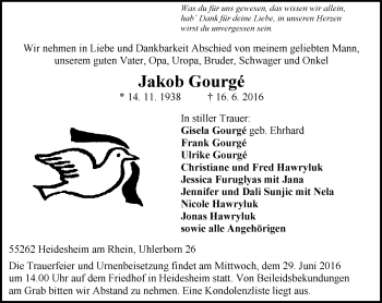 Traueranzeige von Jakob Gourgé von Trauerportal Rhein Main Presse