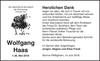 Traueranzeige von Wolfgang Haas von Trauerportal Rhein Main Presse