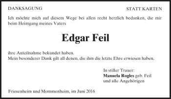 Traueranzeige von Edgar Feil von  Allgemeine Zeitung Mainz