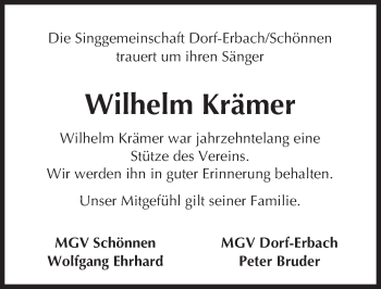 Traueranzeige von Wilhelm Krämer von Trauerportal Echo Online