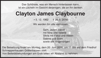 Traueranzeige von Clayton James Claybourne von Trauerportal Echo Online