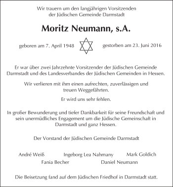 Traueranzeige von Moritz Neumann von Trauerportal Echo Online