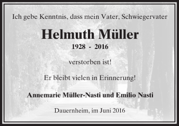 Traueranzeige von Helmuth Müller von  Kreisanzeiger