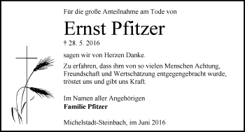 Traueranzeige von Ernst Pfitzer von Trauerportal Echo Online
