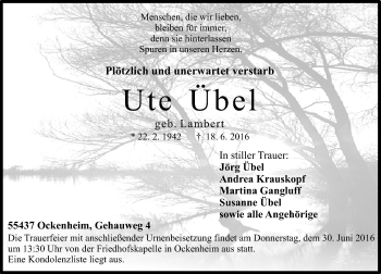 Traueranzeige von Ute Übel von Trauerportal Rhein Main Presse