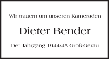 Traueranzeige von Dieter Bender von Trauerportal Echo Online
