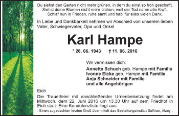Traueranzeige von Karl Hampe von Trauerportal Rhein Main Presse