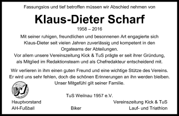 Traueranzeige von Klaus-Dieter Scharf von  Usinger Anzeiger