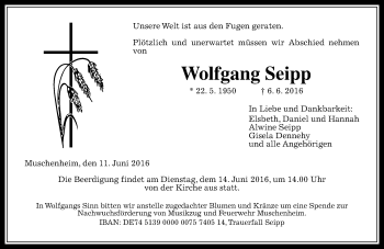 Traueranzeige von Wolfgang Seipp von  Gießener Anzeiger