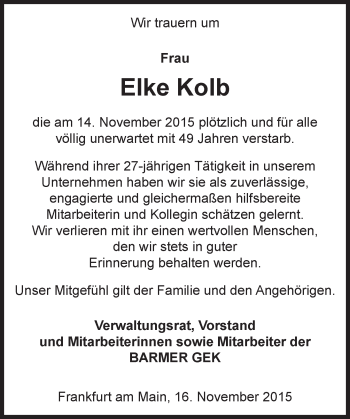 Traueranzeige von Elke Kolb von  Mainspitze