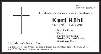 Traueranzeige von Kurt Rühl von VRM Trauer