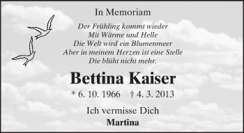 Traueranzeige von Bettina Kaiser von  Kreisanzeiger