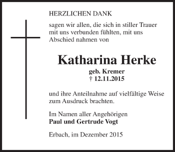 Traueranzeige von Katharina Herke von  Rheingau
