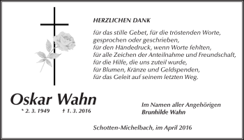 Traueranzeige von Oskar Wahn von  Kreisanzeiger
