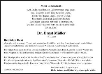 Traueranzeige von Ernst Müller von Trauerportal Echo Online