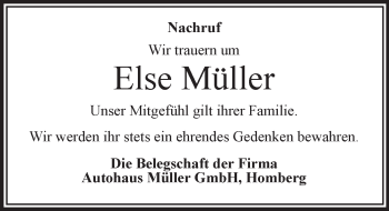 Traueranzeige von Else Müller von VRM Trauer