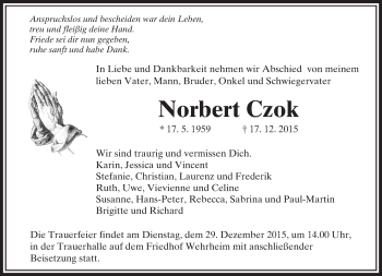 Traueranzeige von Norbert Czok von  Usinger Anzeiger