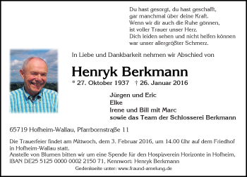 Traueranzeige von Henryk Berkmann von  Wiesbaden komplett