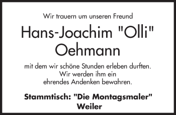 Traueranzeige von Hans-Joachim Oehmann von trauer.rmp.de
