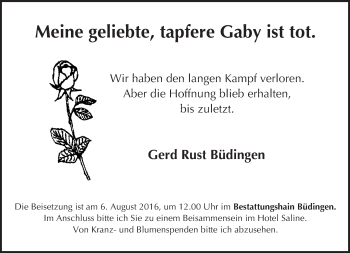 Traueranzeige von Gaby  von  Kreisanzeiger