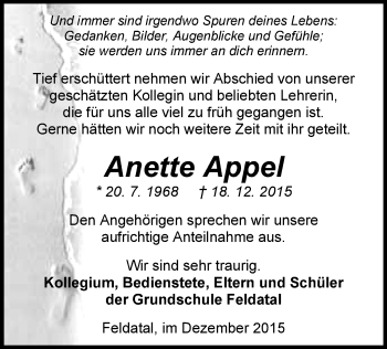 Traueranzeige von Anette Appel von VRM Trauer