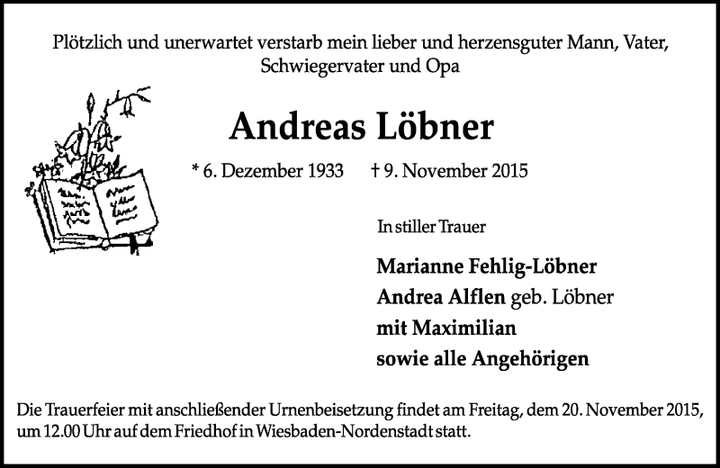  Traueranzeige für Andreas Löbner vom 21.11.2015 aus  Wiesbaden komplett
